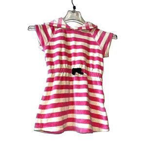 Hanna Andersson Pink White Striped Hooded Toweling Dress Swim Cover Size 4, 100